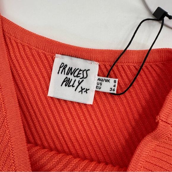 Princess Polly Denham One Shoulder Rib Knit Tank Top in orange Size US 4 - Picture 3 of 10